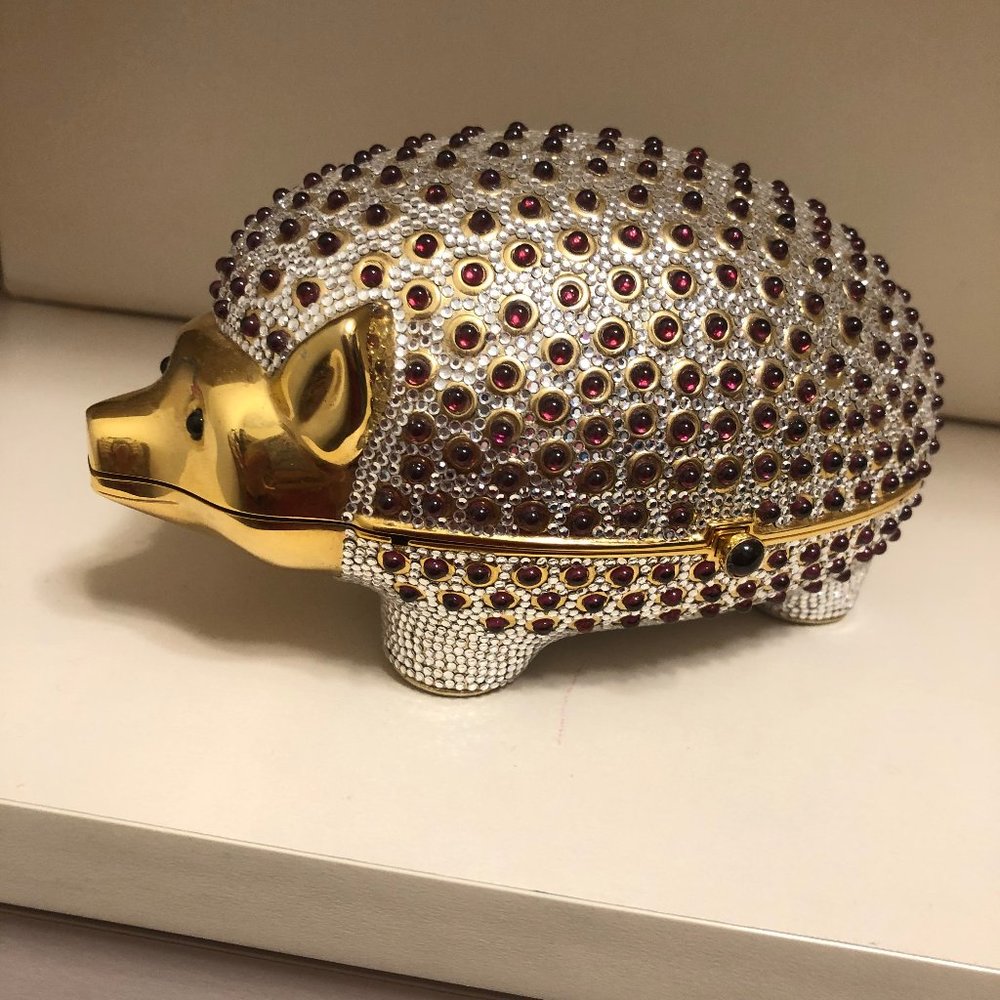 Judith Leiber Hedgehog Minaudiere Gold Ruby Red Cr